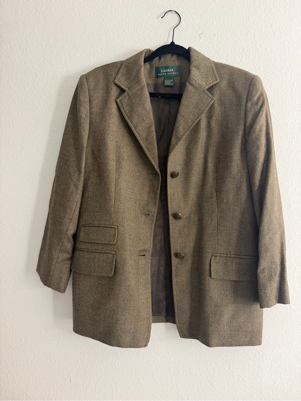 Lauren Ralph Lauren Women’s Preppy Plaid Wool Old Money Blazer Horse Buttons